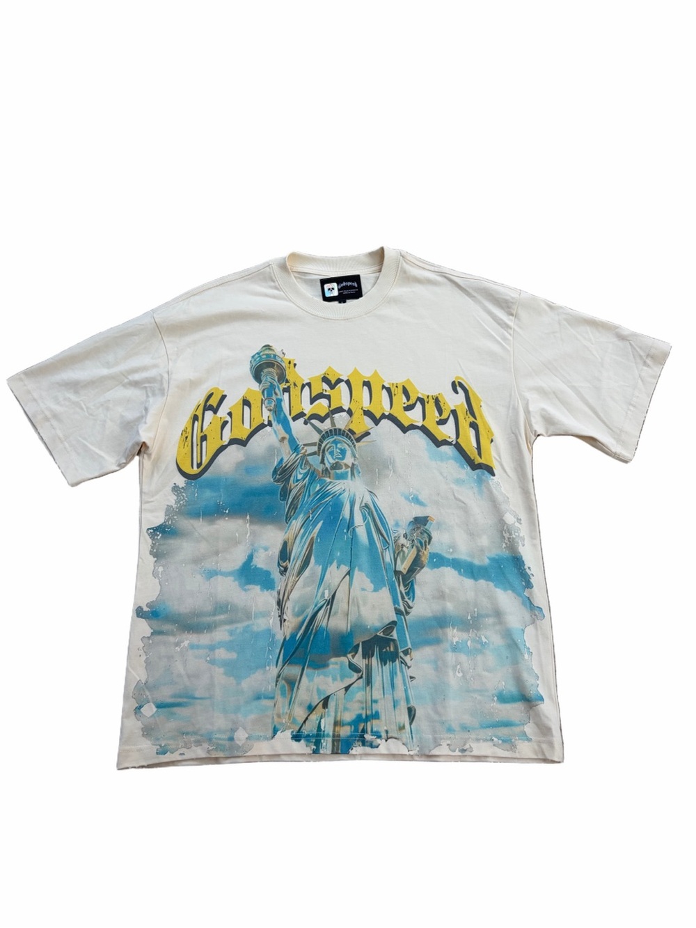 Godspeed Men’s Size Large Chrome Statue of Liberty Graphic Tee Bone Heavyweight